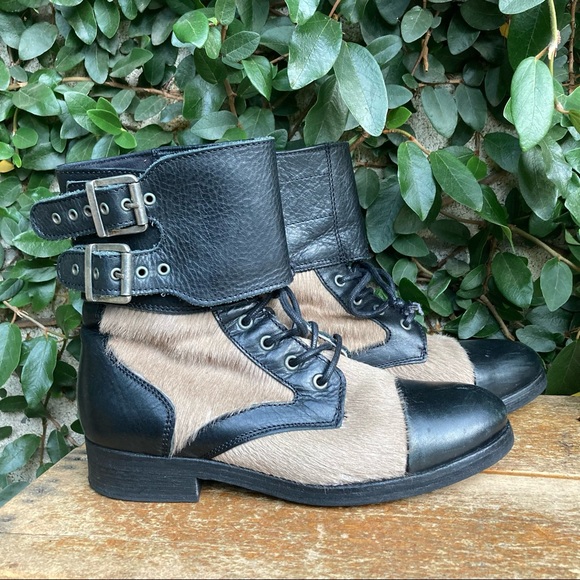 All Saints Shoes - AllSaints Damisi Leather Pony Hair Combat Moto Boots